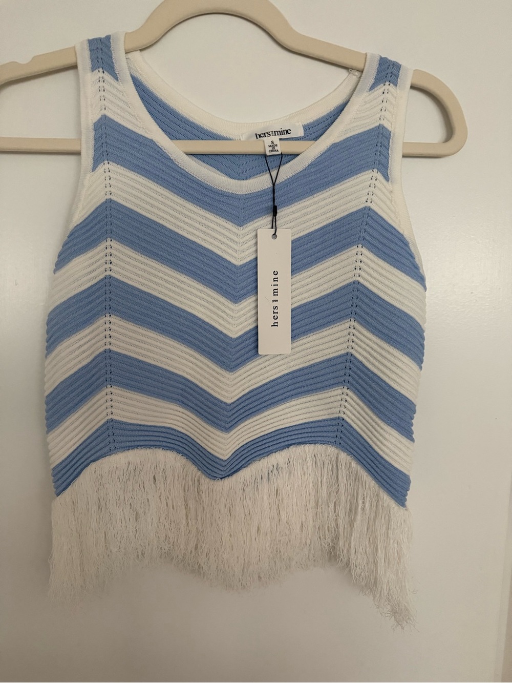 Blue & White Fringe Tank Top